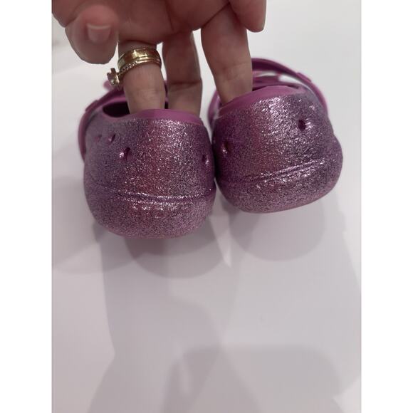 Crocs Keeley Girls Size 12 Candy Hot Pink Bling Bow Mary Jane Shoes Flat - Picture 4 of 7